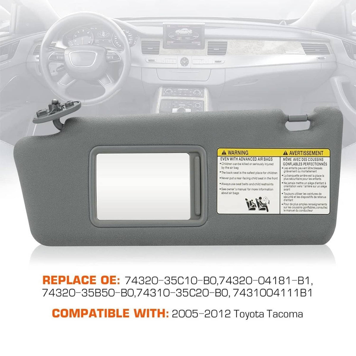 Solidspare 2Pcs Sun Visor LH Driver & RH Passenger Side For 2005-2015 Toyota Tacoma Gray