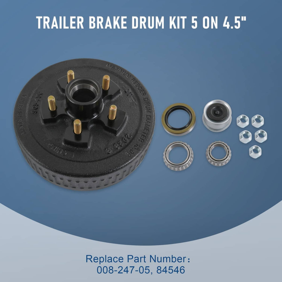 Solidspare 5 on 4.5 Trailer Hub Drum with Electric brakes 10"X2-1/4" Kits For 3500 lbs axle