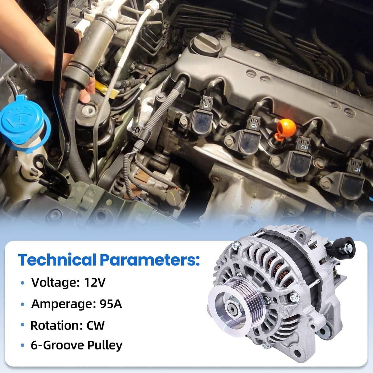 Solidspare 12V 95A CW Alternator For 2012-2015 Honda Civic 1.8L 2013-2015 Acura ILX 2.0L