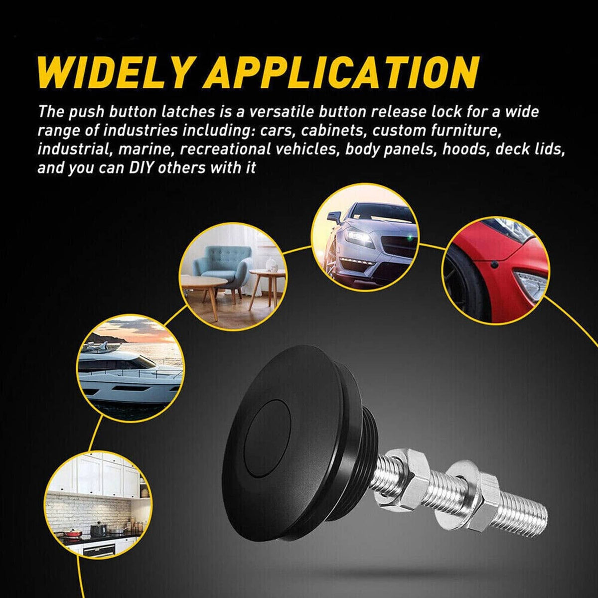 Solidspare 4Pcs Push Button Quick Release Hood Bonnet Pins Lock Clip Car Bumper Latch Kits