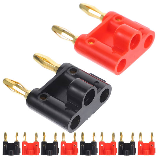 Solid Spare 10PCS 4mm Banana Plugs Gold Dual Screw Type Speaker Cable Connectors Red Black