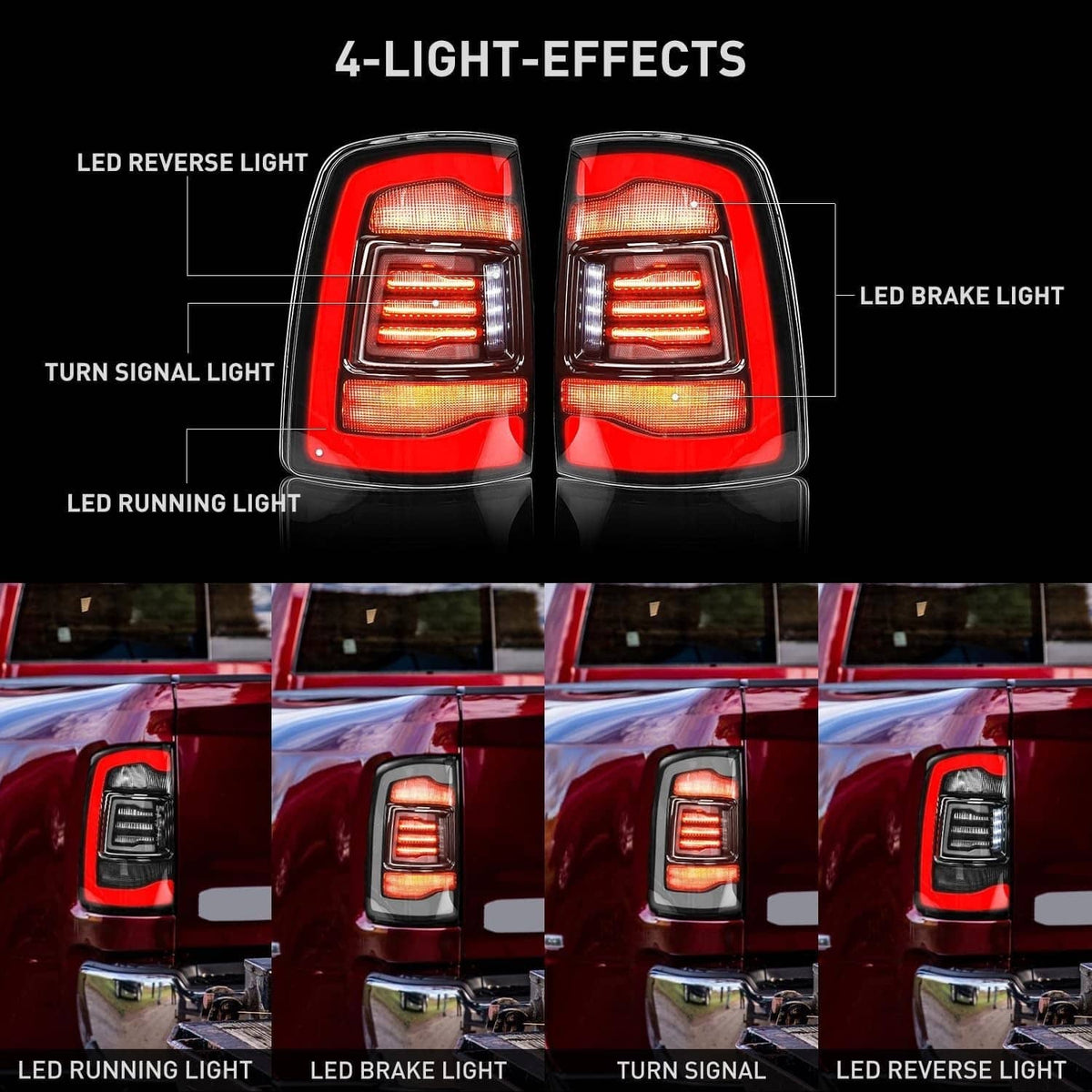 Solidspare Pair LED Tail Light for 2009-2018 Dodge Ram 1500 2500 3500 Rear Light Clear Lens