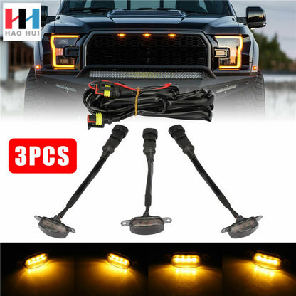 Solid Spare Smoked LED Front Grille Lights Raptor Style 3pcs For 2004-2019 Ford F-150 F250