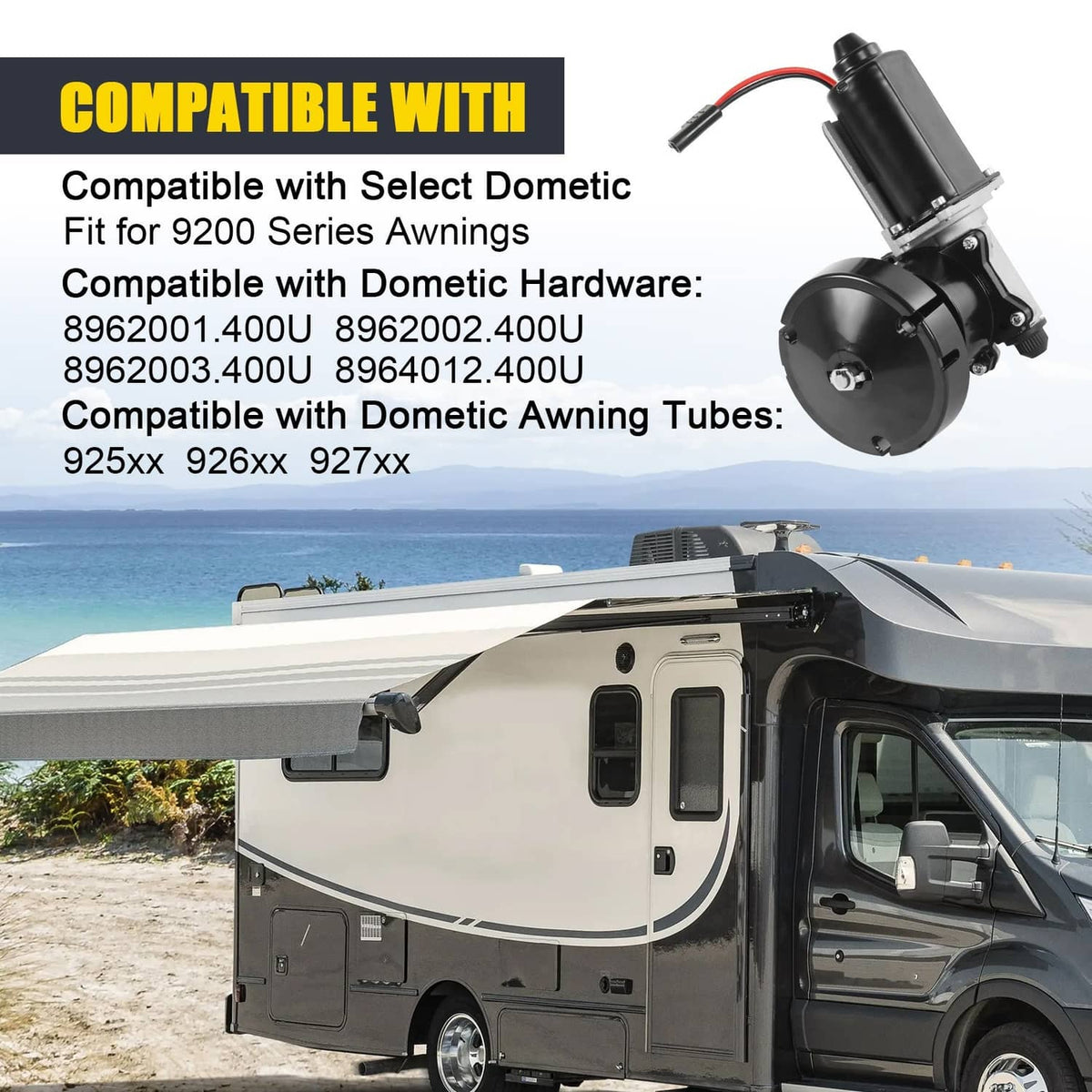 Solidspare Black 3317084.000U Motor Drive Fits Dometic 9200 Series RV Awning