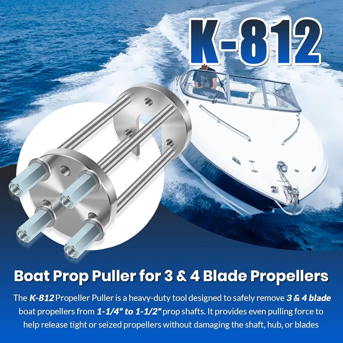 Solid Spare for 3 & 4 Blade Propellers K-812 Marine Boat Prop Puller 1-1/4" to 1-1/2" Shaft