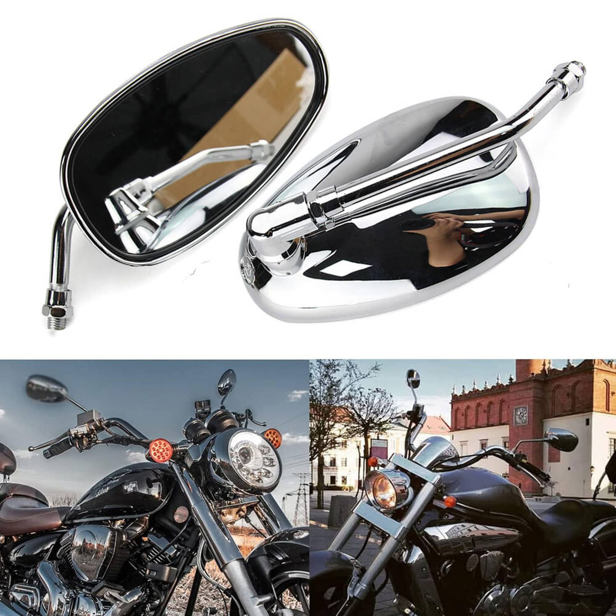 Solidspare 2X Chrome Motorcycle Mirrors For Yamaha Virago XV 250 500 535 700 750 920 1100