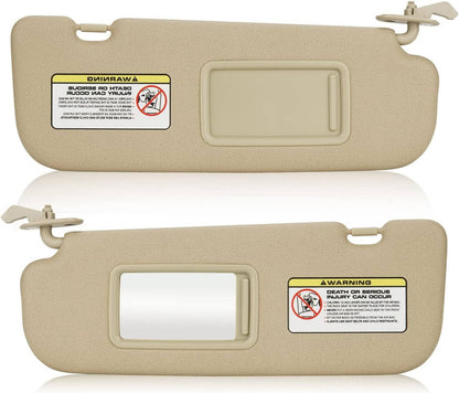 Solidspare Right & Left Side Beige Sun Visor w/Mirror Pair For 2011-2015 Hyundai Elantra