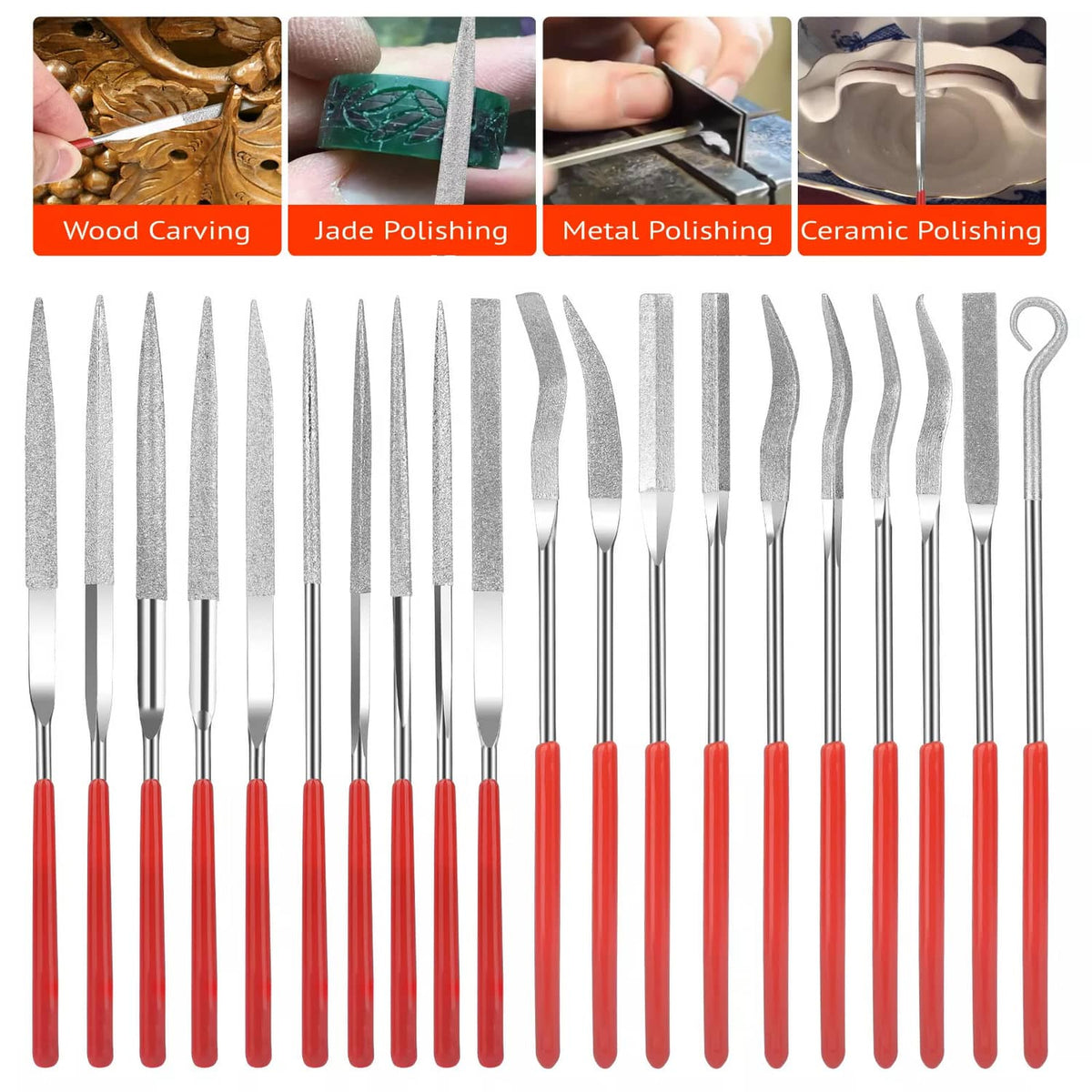 Solid Spare 20x Diamond Needle File Set for Metal Glass Stone Wood Jewelry Carving Polishing