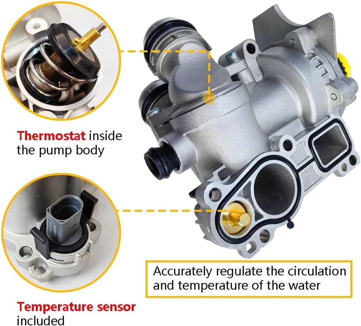 Solidspare Water Pump & Thermostat 06H121026 For Audi A3 A4 A5 VW CC Tiguan GTI 1.8T 2.0T