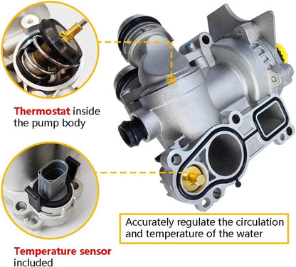 Solidspare Water Pump & Thermostat 06H121026 For Audi A3 A4 A5 VW CC Tiguan GTI 1.8T 2.0T