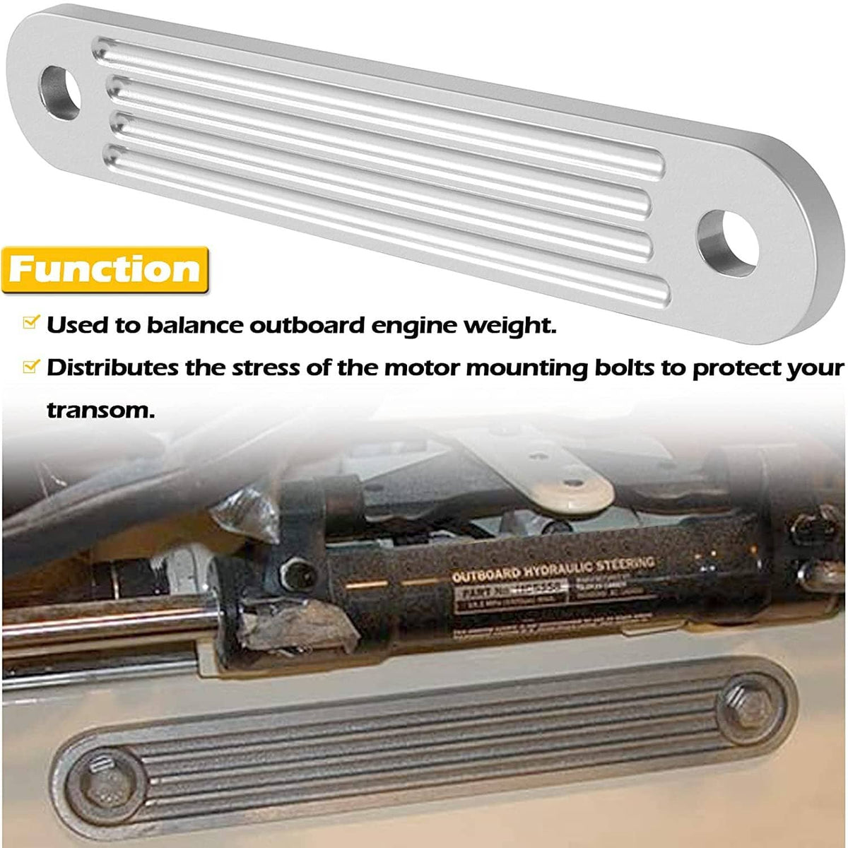 Solid Spare Transom Support Plate for Lower Bolt Holes 12" X 2", Holes 10"