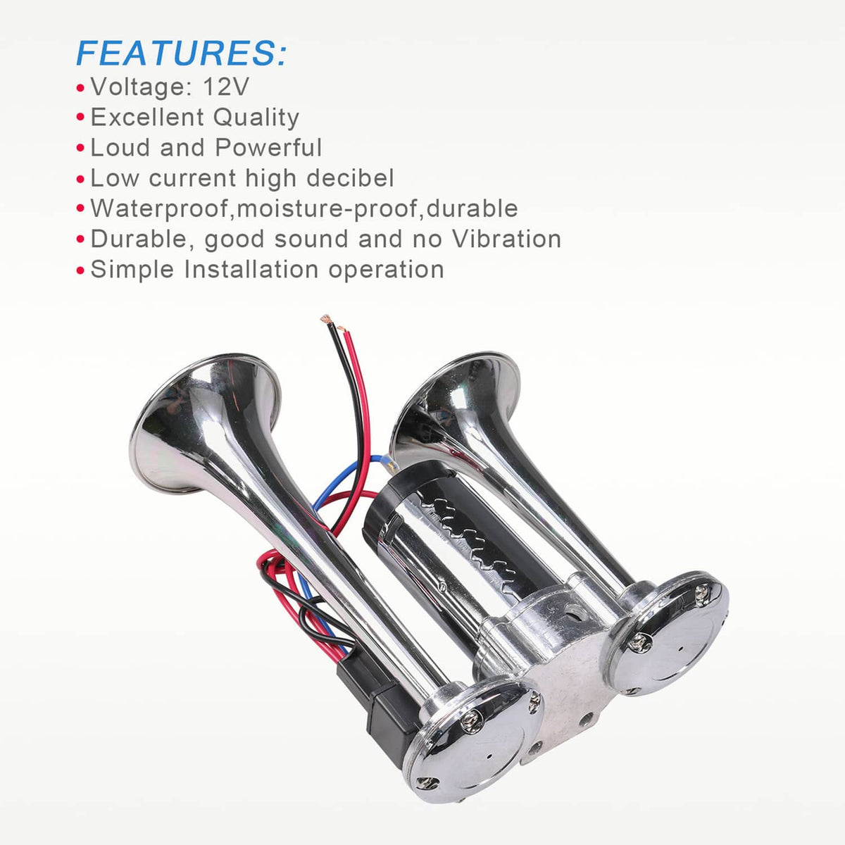 Solidspare Super Loud Car Electric Horn 600DB 12V Dual Trumpets Truck Boat Train Speaker