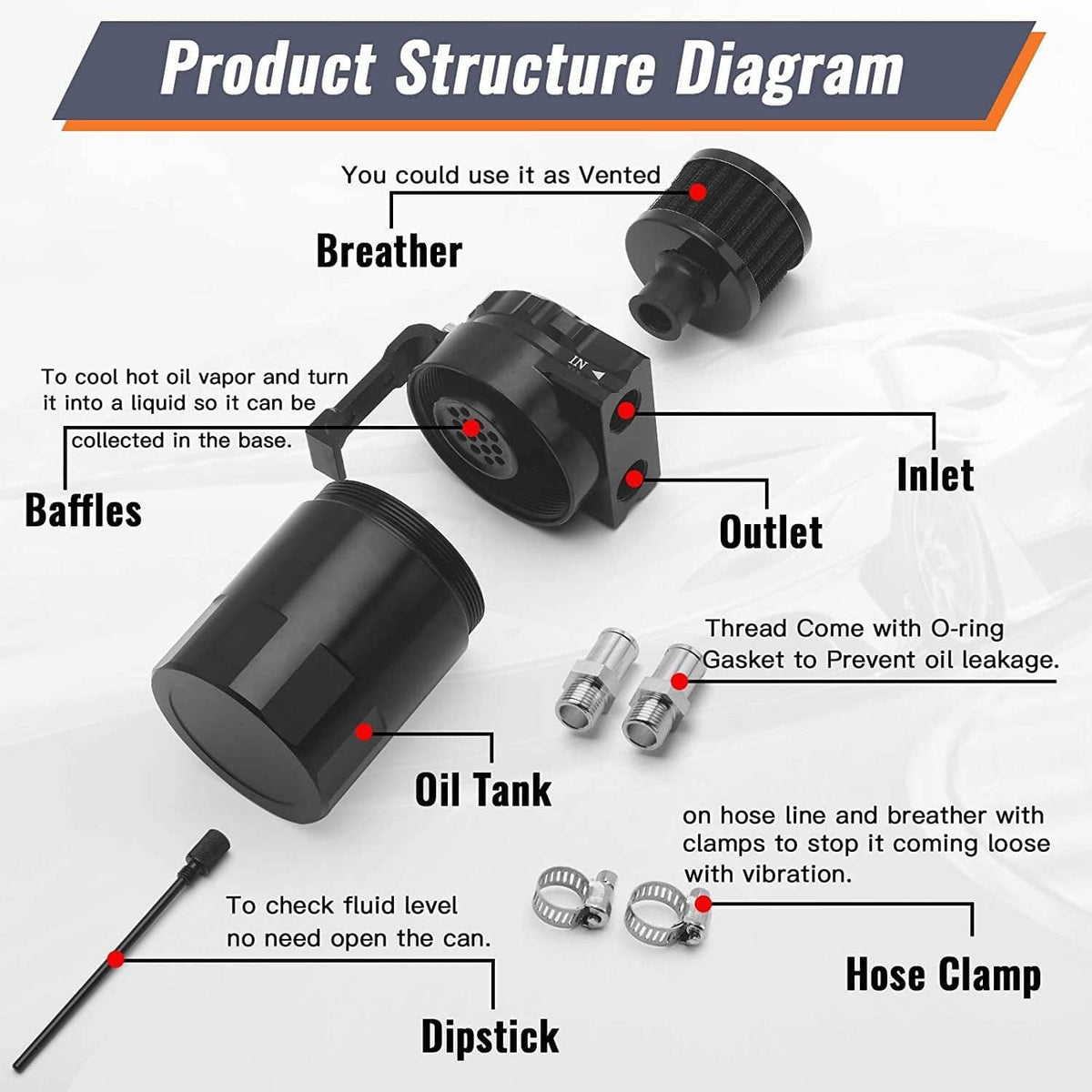 Solidspare Universal Oil Catch Can Kit Reservoir Baffled Tank with Breather Filter Aluminum