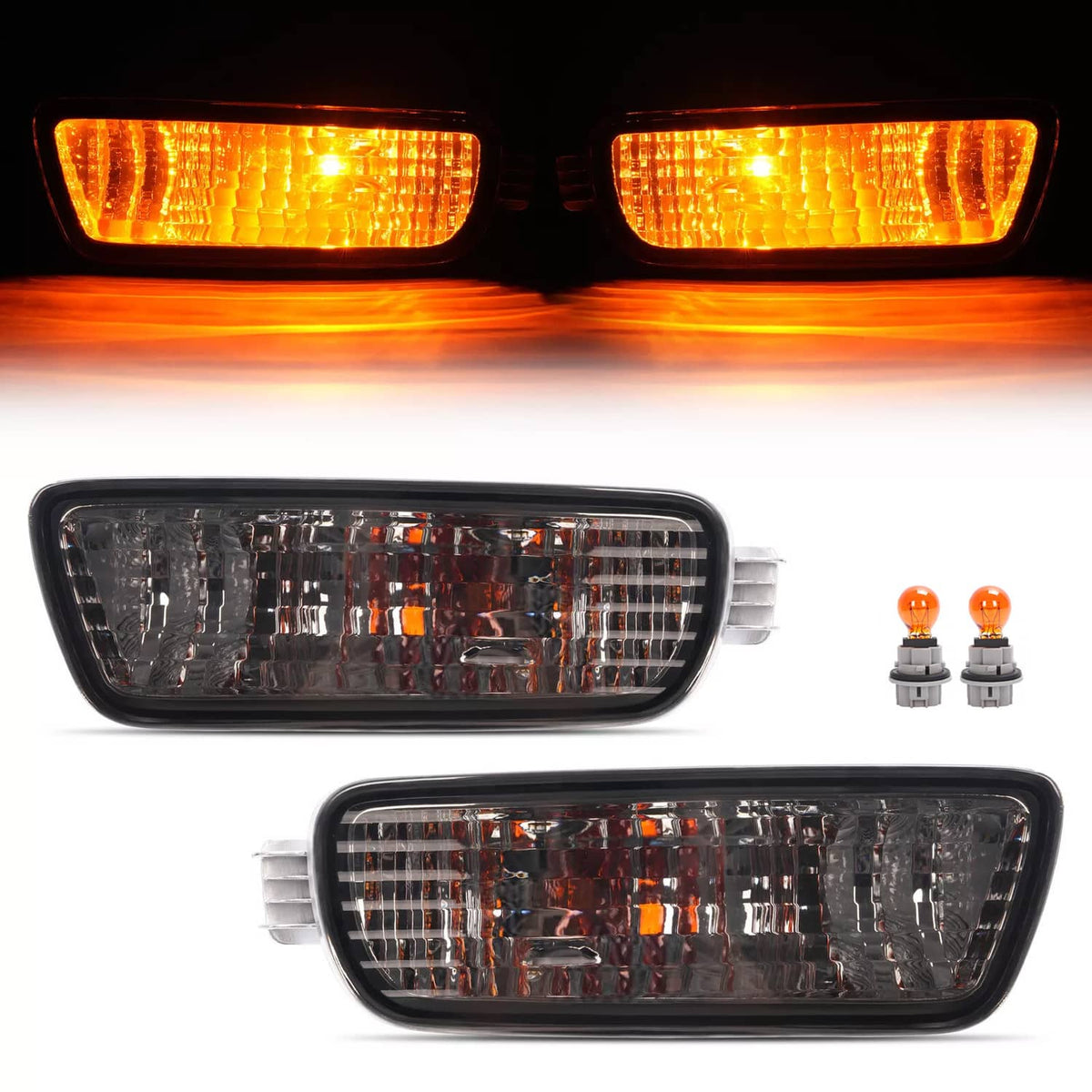 Solid Spare Pair Front Bumper Smoked Turn Signal Lights Lamps For Toyota Tacoma 2001-2004