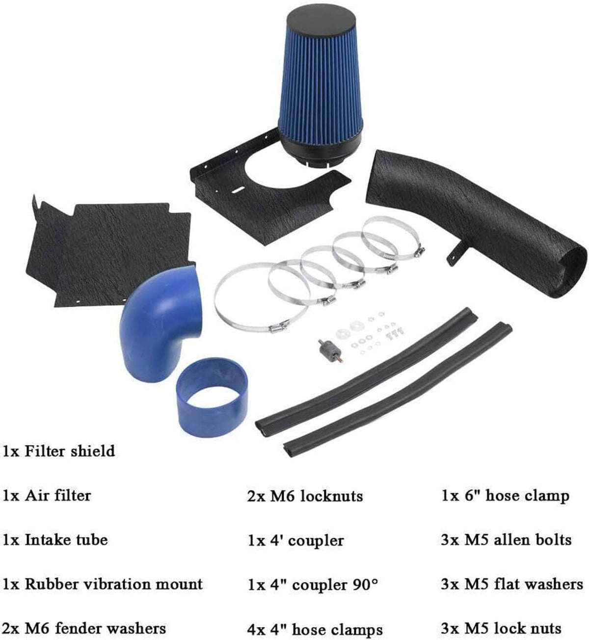 Solidspare 4" Black Cold Air Intake+Heat Shield Kit For 99-06 GMC/Chevy V8 4.8L/5.3L/6.0L