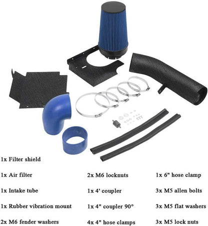 Solidspare 4" Black Cold Air Intake+Heat Shield Kit For 99-06 GMC/Chevy V8 4.8L/5.3L/6.0L