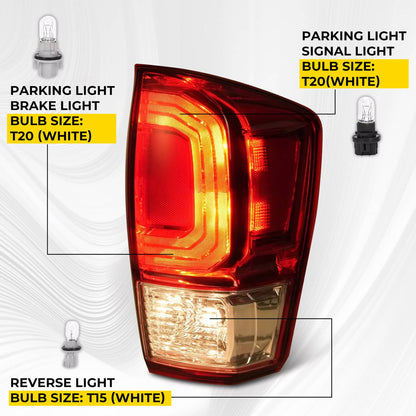 Solid Spare For Toyota Tacoma TRD 2016-2023 Pair Tail Lights Brake Lamp Turn Signal w/Bulb