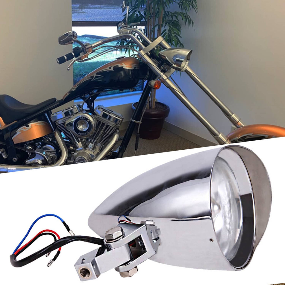 Solidspare Chrome Motor High-Low Visor Bullet Headlight Lamp for Harley Bobber Chopper Dyna