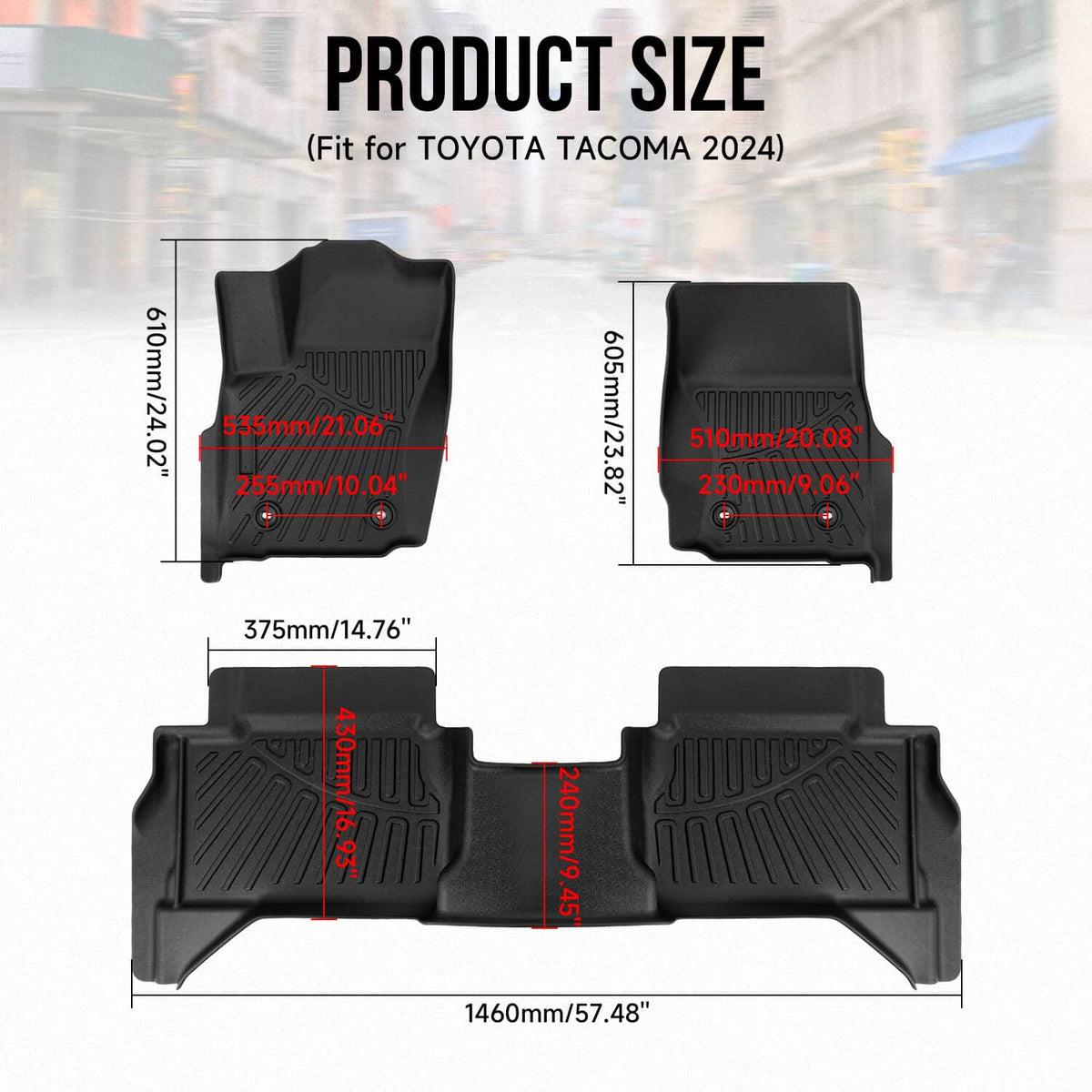 Solidspare For 24-26 Toyota Tacoma Double Cab Floor Mats All Weather 3D Carpets Liners TPE