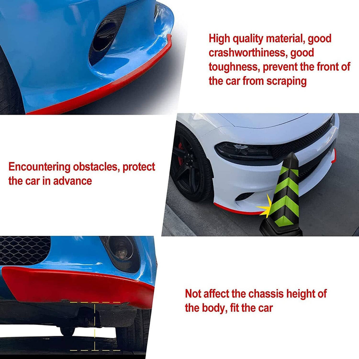 Solidspare Front Bumper Lip Splitter Trim Cover For 2015-2021 Dodge Charger SRT Scat Red