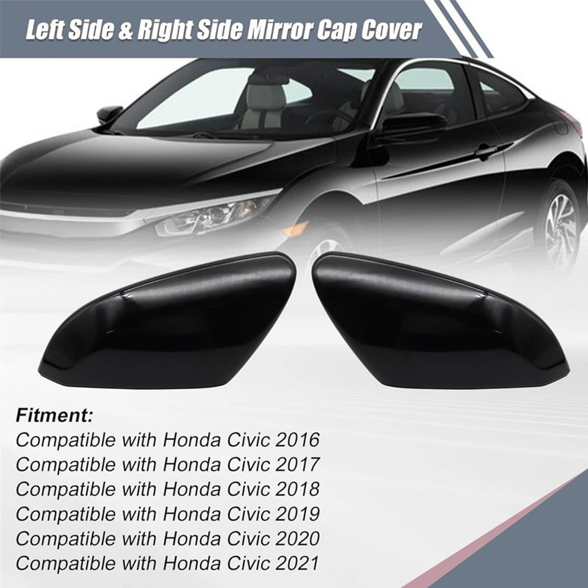 Solidspare Pair For Honda Civic 2016-2021 Mirror Covers Caps Gloss Replacement 76201TBAA11