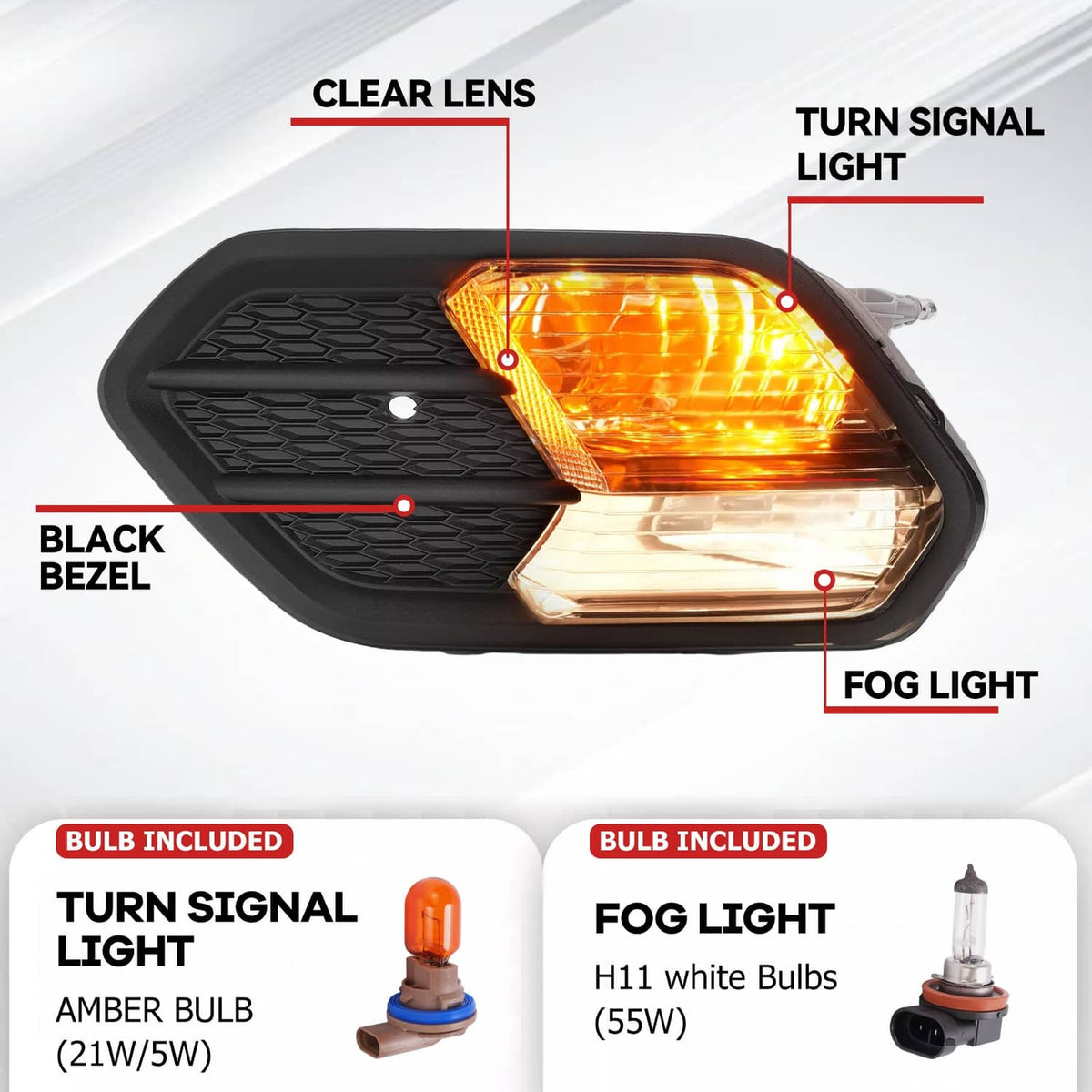 Solid Spare For 2017-2019 Ford Escape Kuga Pair Driving Fog Lights Turn Signal Lamps w/Cover