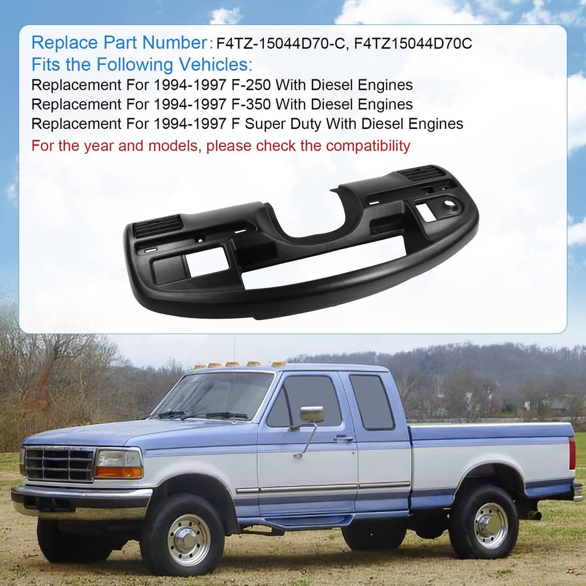Solidspare Dashboard Instrument Cluster Panel Bezel For 94-97 Ford F250 F350 Diesel 7.3L V8