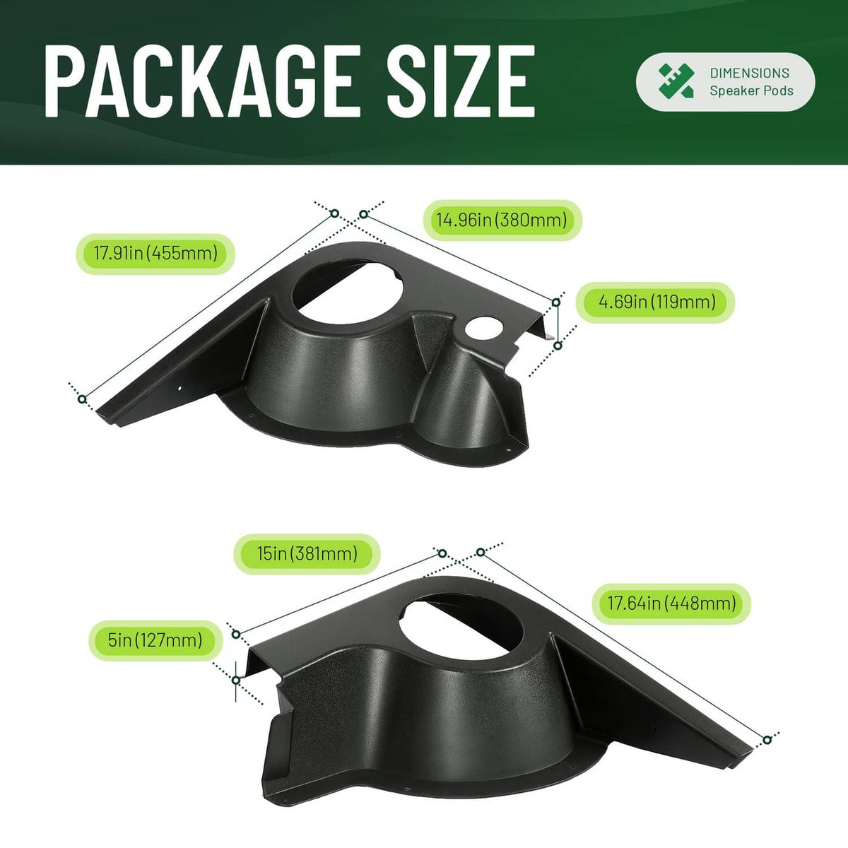 Solidspare For EZGO TXT Golf Cart Speaker Pods Fits 6.5" Speakers Audio Stereo Housings