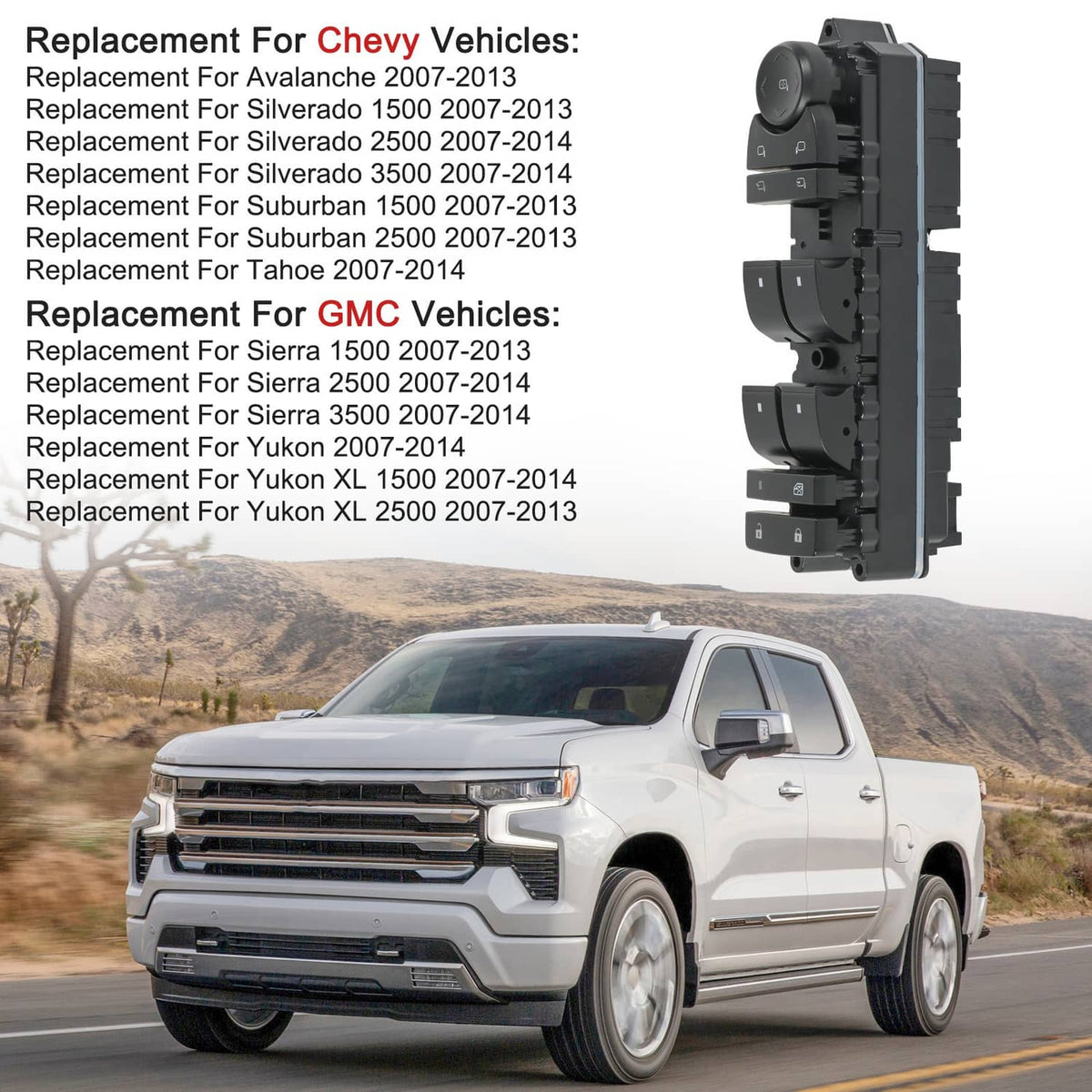 Solidspare Left Driver Door Window Switch Panel Control For 2007-14 Chevrolet GMC Cadillac