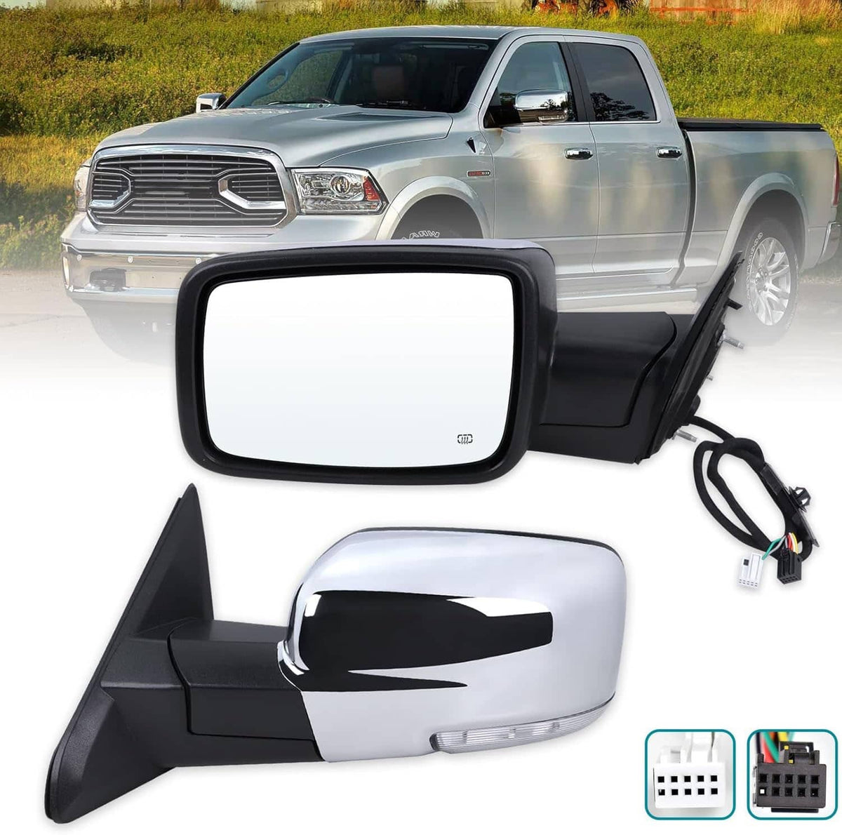 Solidspare New Mirror Sliver Cover Power Folding Signal Driver/Left Side For 13-18 Ram 1500