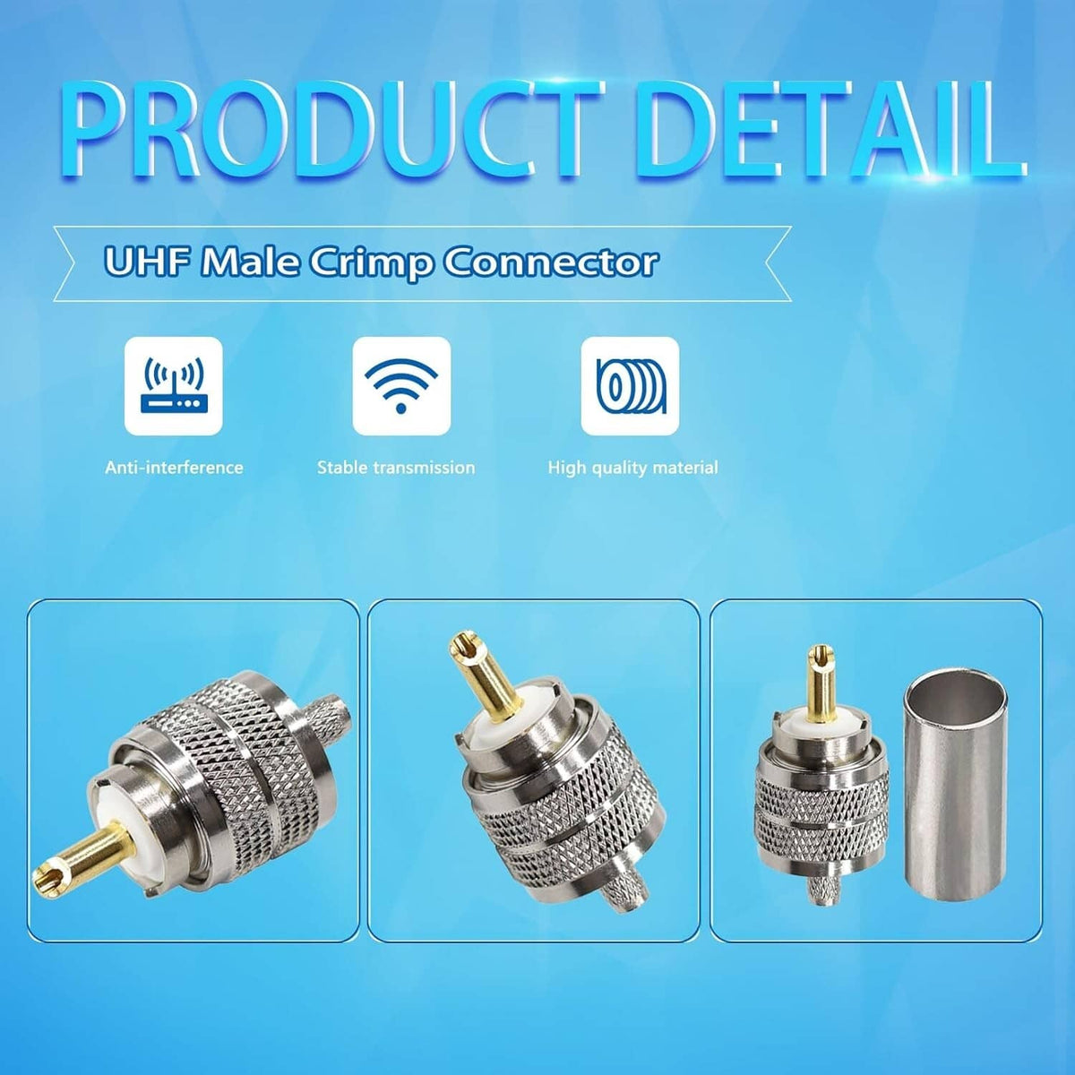 Solid Spare 10pcs SL16 male UHF-J-3M connector with SYV50-3/RG58 RF copper shaft all copper