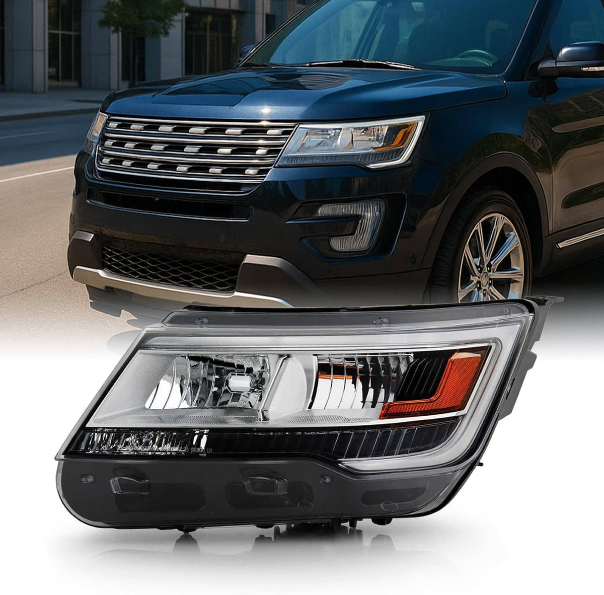 Solidspare Driver Left Side Headlight w/ LED DRL For 2016-19 Ford Explorer Chrome Housing