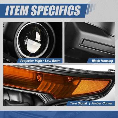 Solidspare For 2011-2015 Ford Explorer Halogen Chrome Housing Projector Headlights LH+RH
