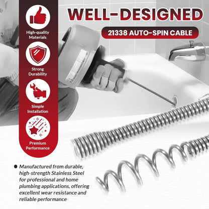 Solidspare 21338 Auto-Spin Replacement Drain Cable 1/4” x 30 ft Fit for RIDGID K-45