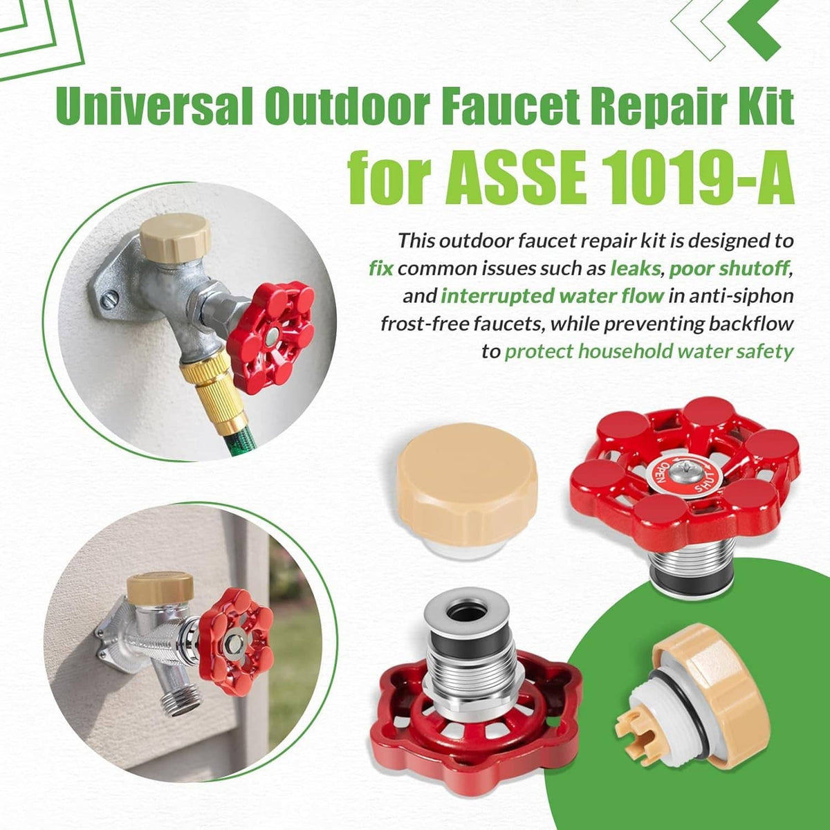 Solidspare for ASSE 1019-A Outdoor Faucet Repair Kit w/VACVBKX1B Vacuum Breaker kit, 2 Pack