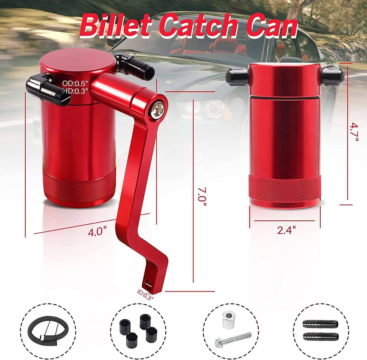 Solidspare Oil Catch Can Kit Z-Bracket Red Finish Fit For 2011-21 Dodge Challenger Chrysler