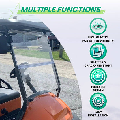 Solidspare Windshield For Club Car Precedent 2004 - Up Folding Clear Golf Cart Windscreen