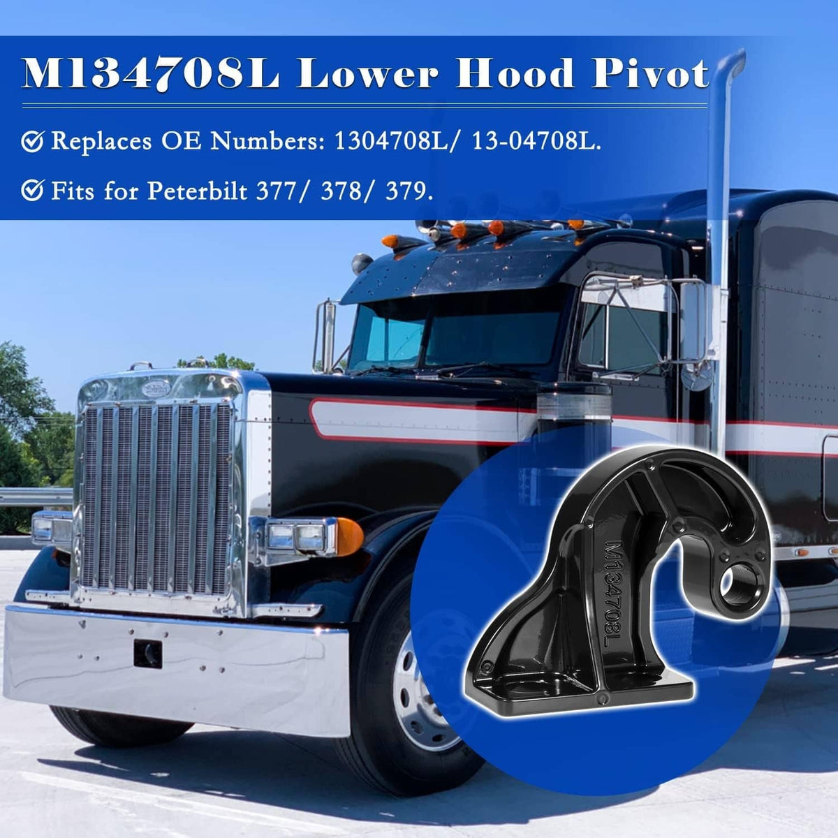 Solidspare M134708L Left Hand Lower Hood Pivot For Peterbilt 377 378 379 Replaces 13-04708L