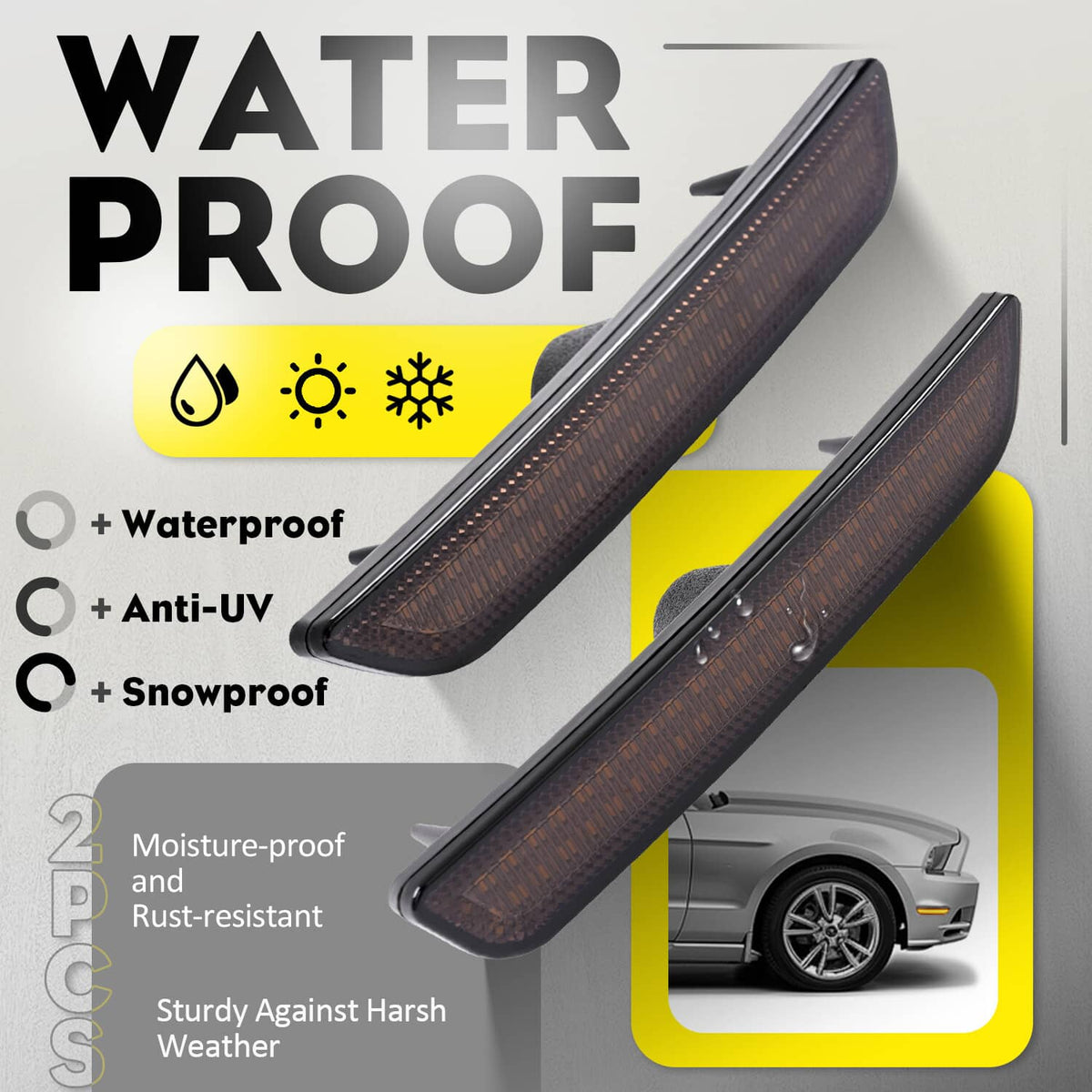 Solid Spare 2XLED Front Bumper Side Marker Light Smoke Lens Amber For Ford Mustang 2010-2014