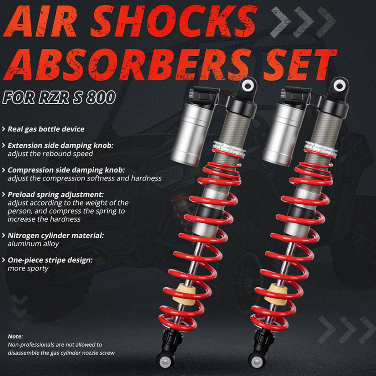 Solidspare STAGE 5 UPGRADED 60" FRONT AIR SHOCKS ABSORBERS FOR POLARIS RZR S 800 2008-2014
