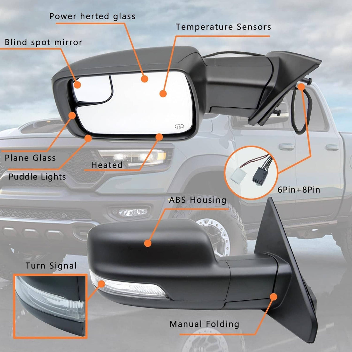 Solidspare Left Driver Side Mirror Heated Power Folding For 2019-2024 Ram 1500 68462769AB