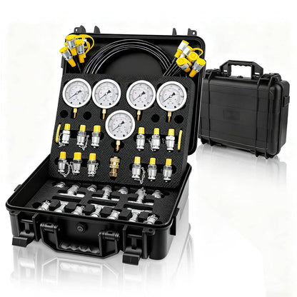 Solidspare 60Mpa Hydraulic Pressure Test Kit 5 Gauges 13 Couplings 14 Tee Connectors 5 Hose