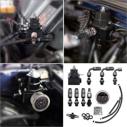 Solidspare Universal Fuel Pressure Regulator Kit 100psi Guage AN6 Fuel Line Hose Fittings