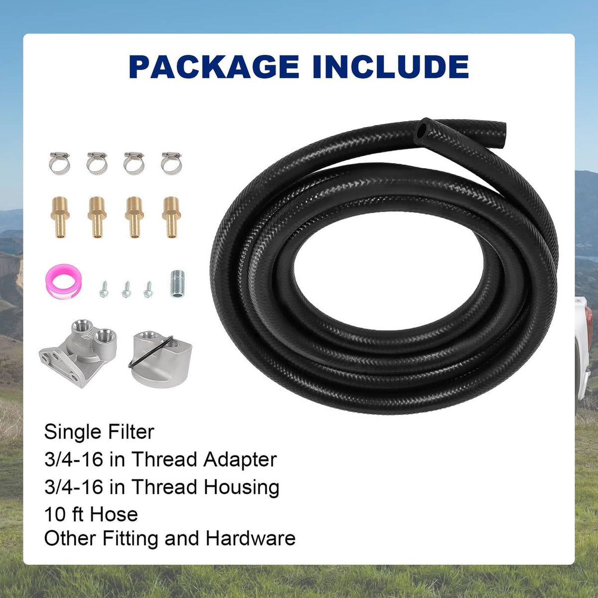 Solidspare Universal Remote Oil Filter Kit Single Filter 3/4-16 in Thread Adapter 10ft Hose