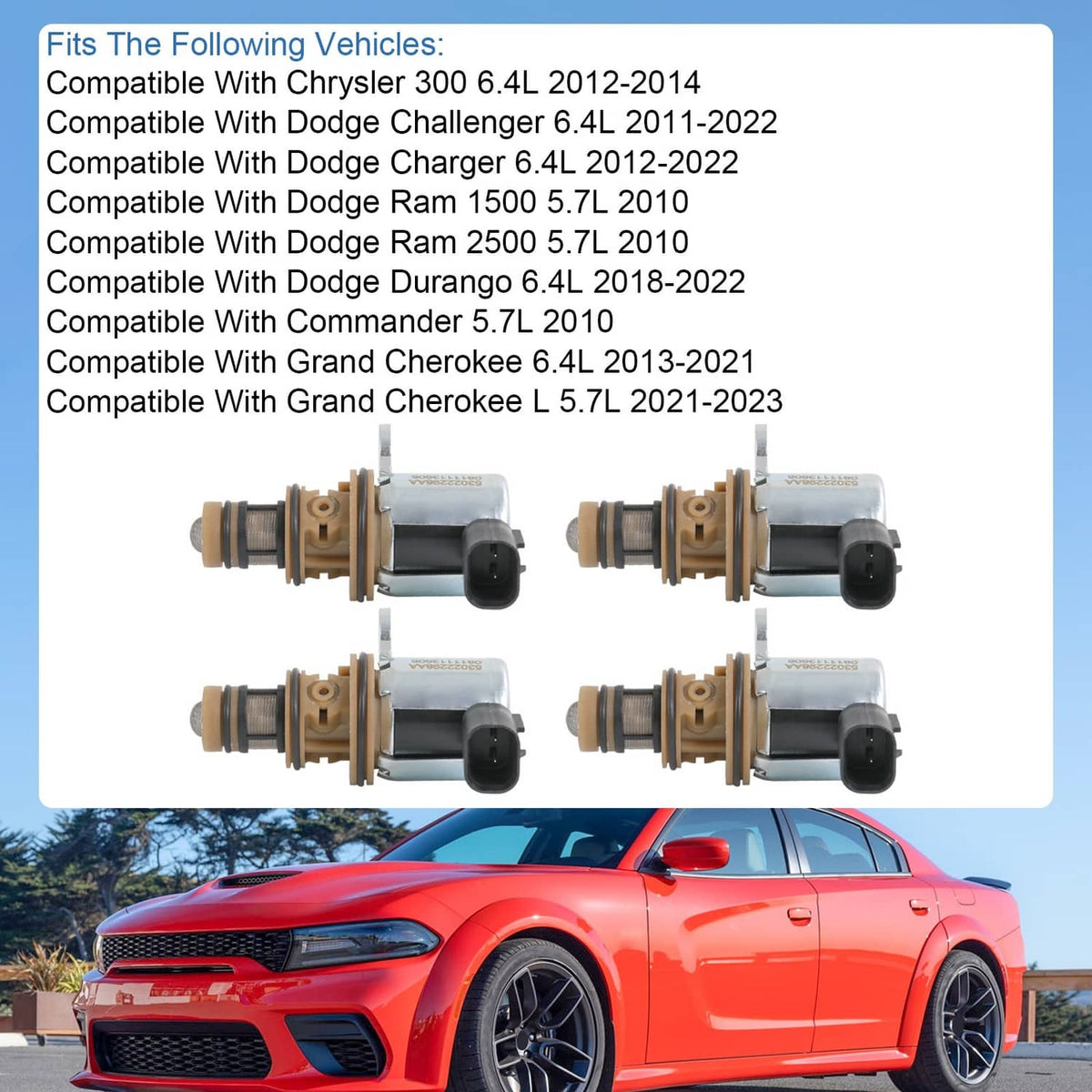 Solidspare 4PC Multiple Displacement Solenoid 53022298AA For 10-23 Dodge Ram Jeep 5.7L 6.4L