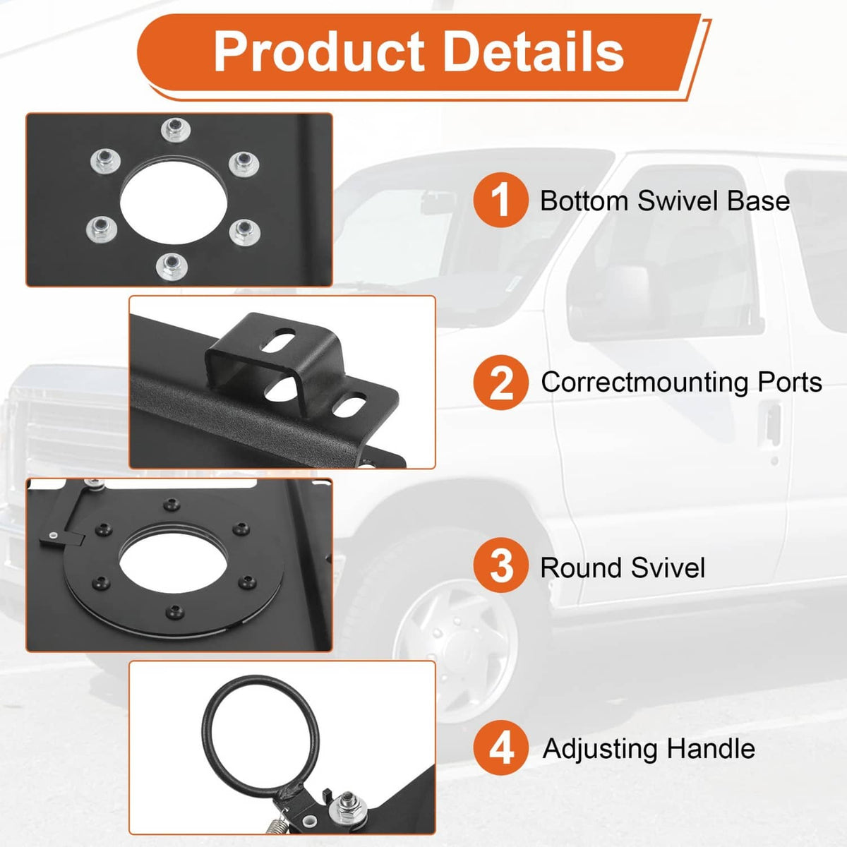 Solidspare Passenger Seat Swivel Kit for Ford Econoline E150 E250 E350 E450 Front Right