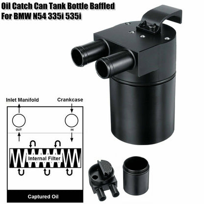 Solidspare Billet Aluminum Black Oil Catch Can Tank Bottle Baffled For BMW N54 335i 535i