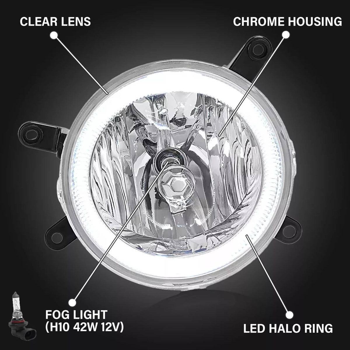 Solid Spare For Ford Mustang GT 2005-2009 Clear Halo Fog Lights Driving Bumper Lamps Pair