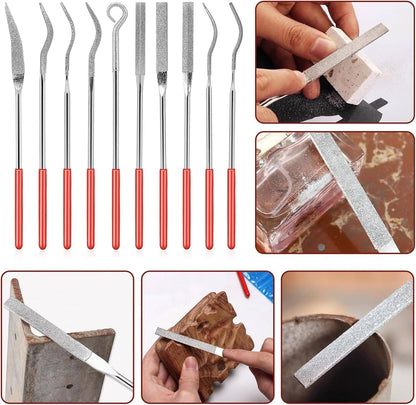 Solid Spare 20x Diamond Needle File Set for Metal Glass Stone Wood Jewelry Carving Polishing
