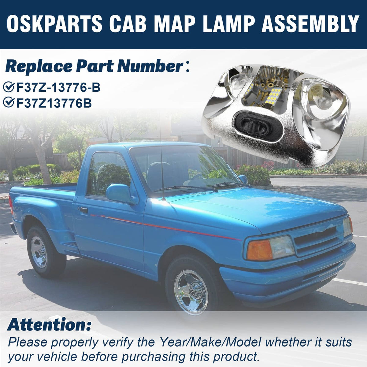 Solidspare New Interior Dome Cab Lamp Light Compatible For 1994-1998 Ford Ranger Splash